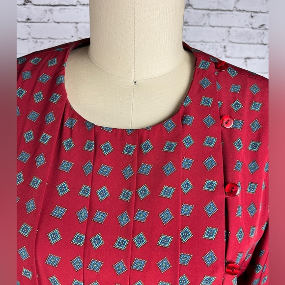 Talbots | Vintage petite red print design long sleeve dress size 12P - Picture 5 of 13